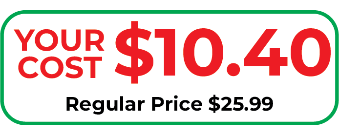 Your cost $10.40 Regular Price $25.99